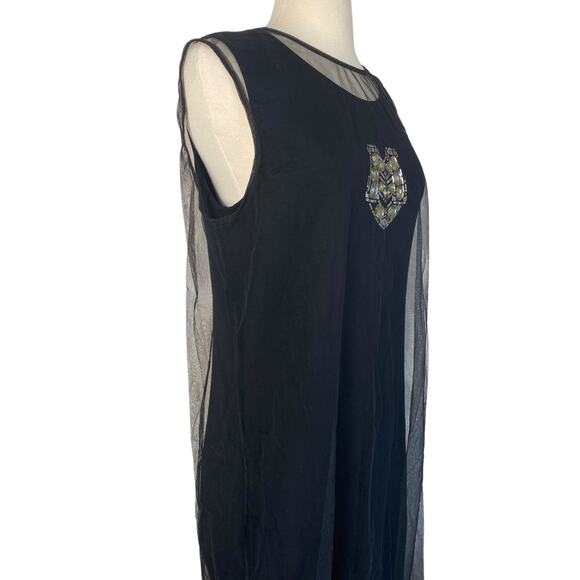 Love Moschino Italian Black Sheer Mesh Tulle Layer Jeweled Euro Subversive Dress - Picture 4 of 8